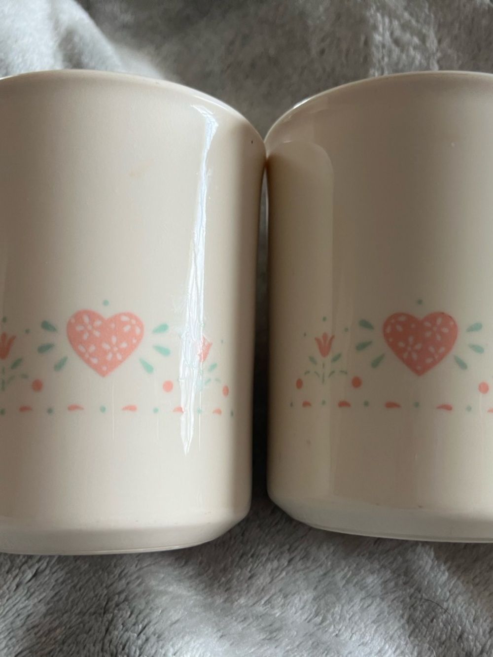 Corningware Cream Mug with Pink Heart and Mint Floral Border